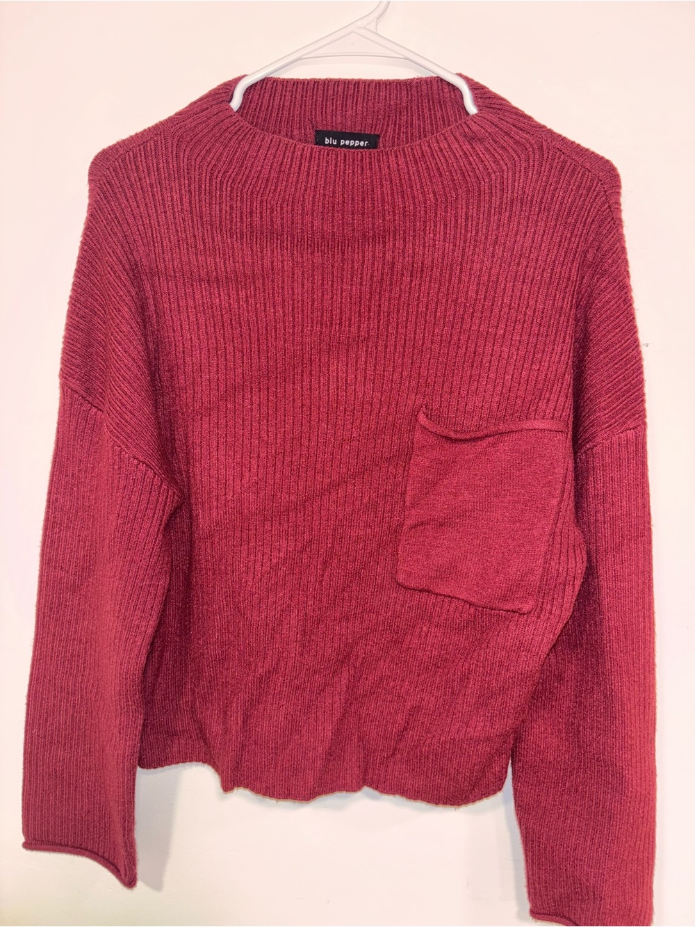 Red mock neck boxy sweater